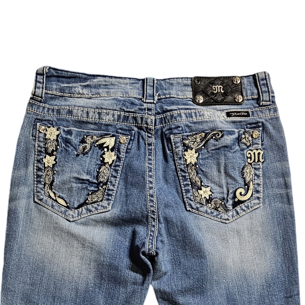 Miss Me Blue Ankle Cropped Jeans with Distressed Finish - Picture 4 of 9